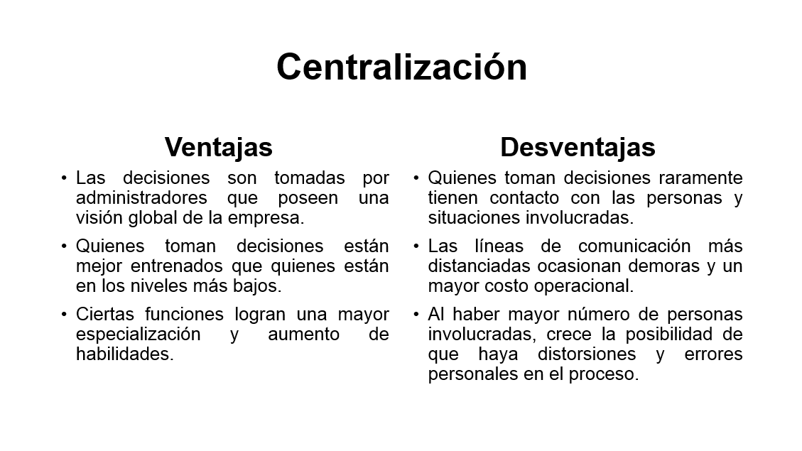 CENTRALIZACIÓN y DESCENTRALIZACIÓN: Ventajas y Desventajas