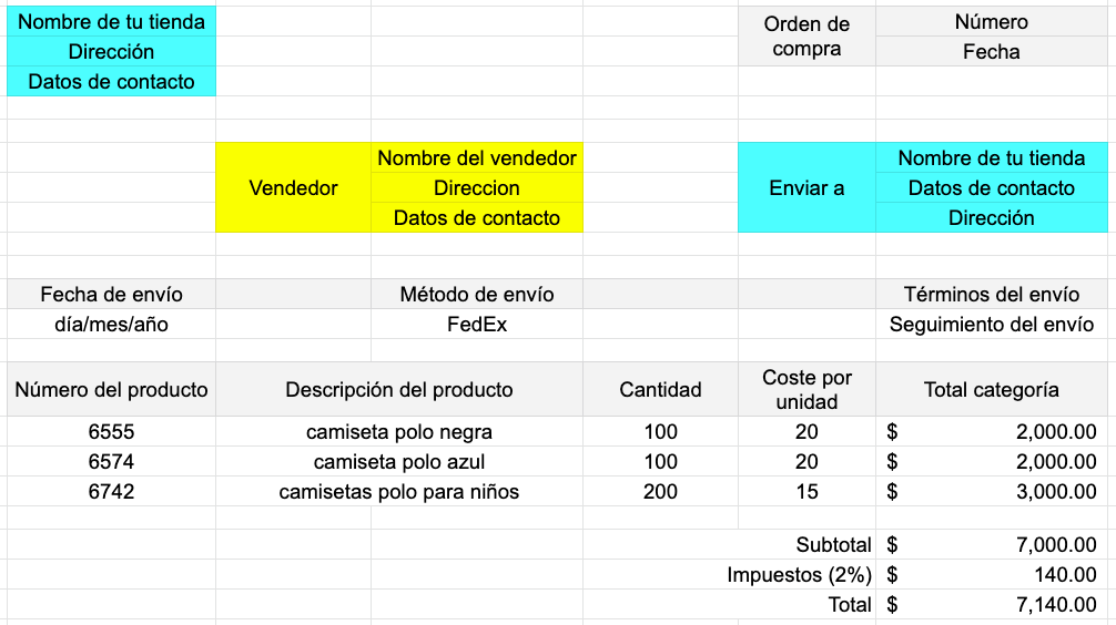 Cuáles son los ejemplos de orden de compra que debes conocer