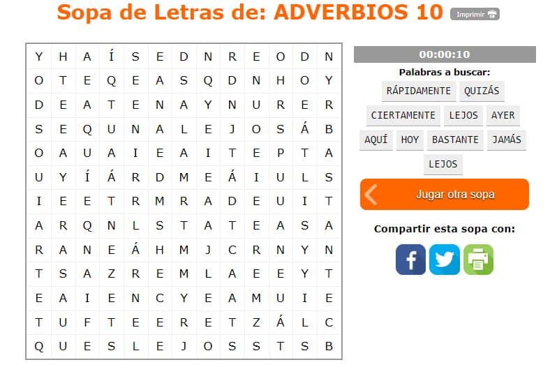 Estás listo para aprender sobre adverbios en la sopa de letras